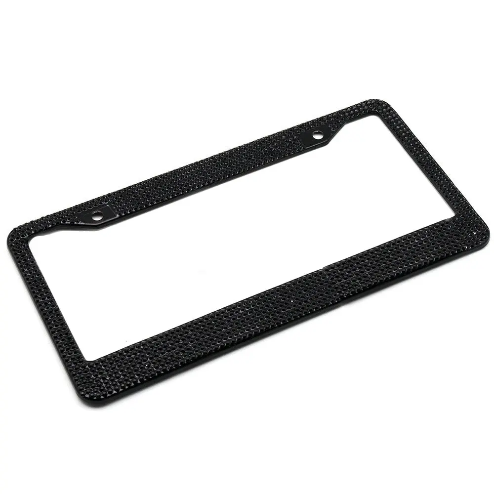Custom Bling Black Metal Embossed  Pink Crystal  Rhinestone Car Number Holder Us License Plate Cover Frame