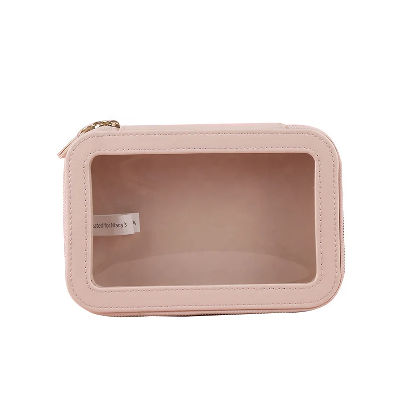 Custom Private Label Clear Zipper PVC Leather Cosmetic Bag Transparent Travel Cosmetic Makeup Bag