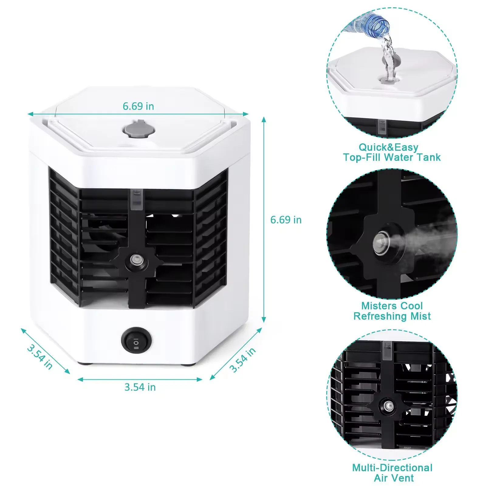 Portable 3 in 1 Personal Evaporative Humidifier Mini Air Cooler Fan