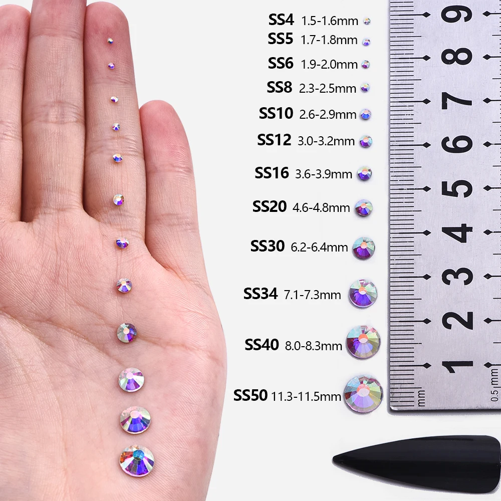 OLeeya Mix Ss3-ss20 Small Pack 1440pcs Non Hotfix Rhinestones Flat Back Crystal Strass Nail Rhinestones Stone for DIY Crafts