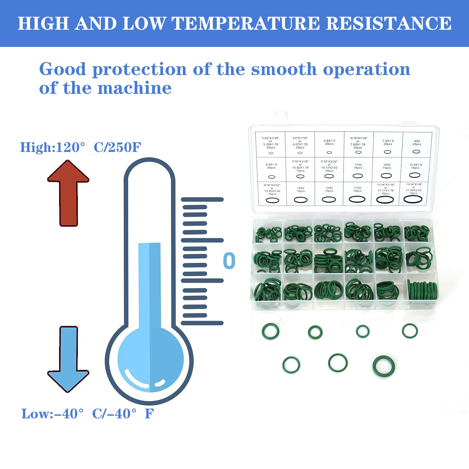 270PC Rubber O-Ring Assortment Kits 18 Sizes O-Ring Kit Box Rubber Washer Set For Car Repair