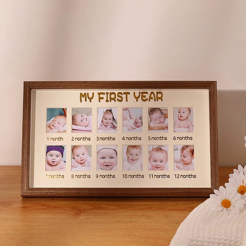 Baby Wooden Growth Milestone Photo Frame My First Year Photo Frame For New Born Baby Birthday Gift Idea One Year