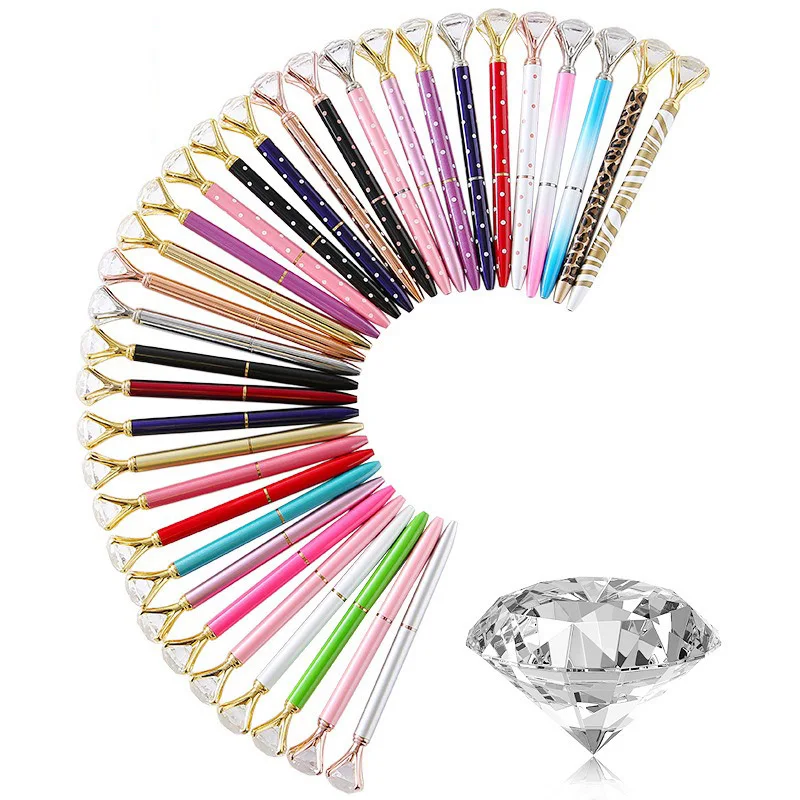 Wholesale Multi-color Metal Crystal Ballpoint Pen 1.0MM Business Wedding Gift Big Top Diamond Pen With Custom LOGO