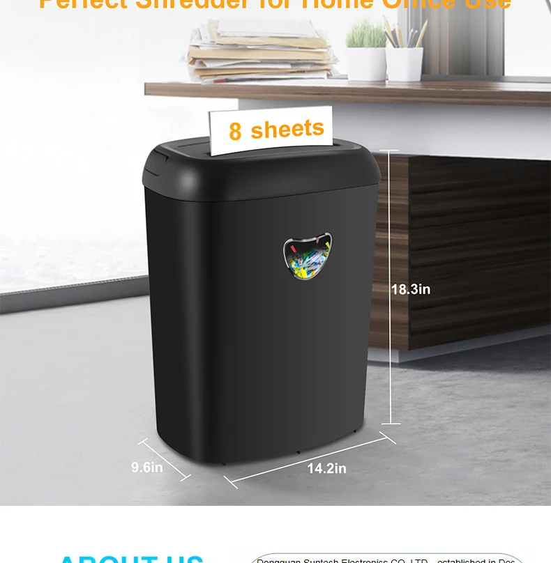 Office Paper Shredder Machine CD210P-8 Home Electric Household 8 Sheets A4 with Large Bin 25L