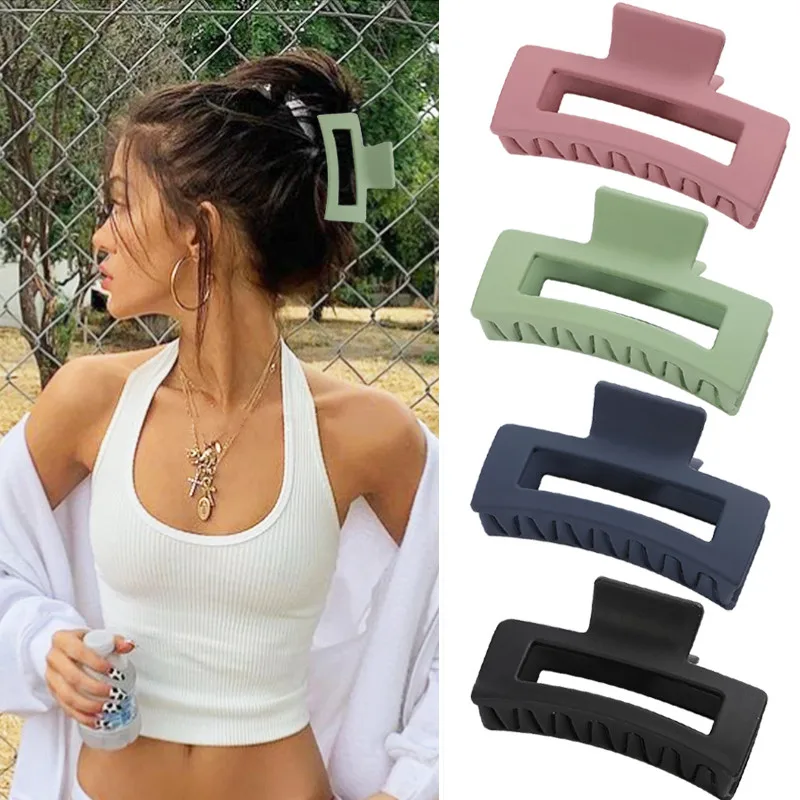 Square Hollow Matte Solid Hair Claws Frosted Banana Grips Candy Color Hair Clip Geometric Large Size Frosted Acetate Hair Clamp