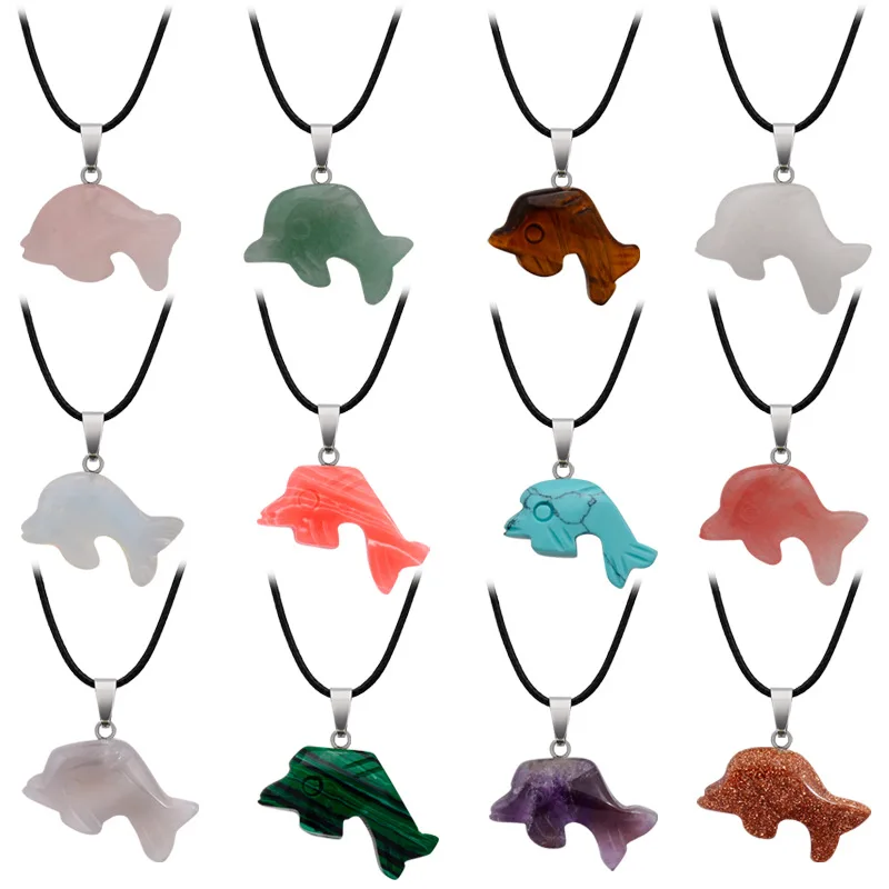 High Quality Dolphin Pendant with Natural Crystal Stone Jewelry