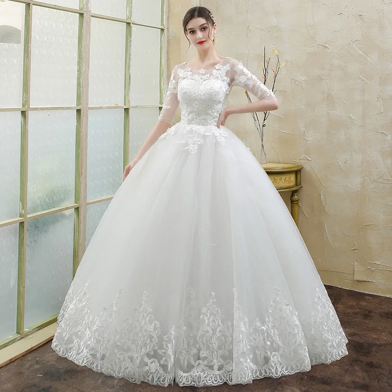 
Long-sleeved Korean bride wedding dress with adjustable wedding gown 