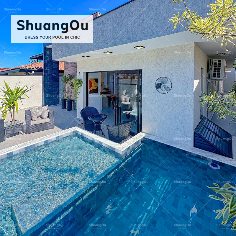 97X97mm Blue Mosaic Swimming Pool Tile Mesh Ceramic Bathroom Spa View Pool Mosaic Porcelain Tiles