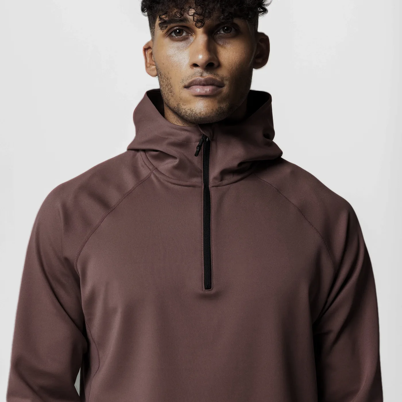 custom logo screen printing sweat wicking 4 way stretch lightweight blank thumb hole quater zip sports training hoodie for men