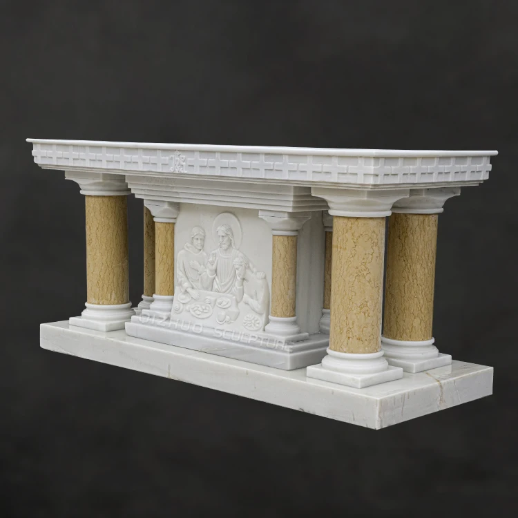 hand carved catholic religious white marble altar table &pulpit with jesus
