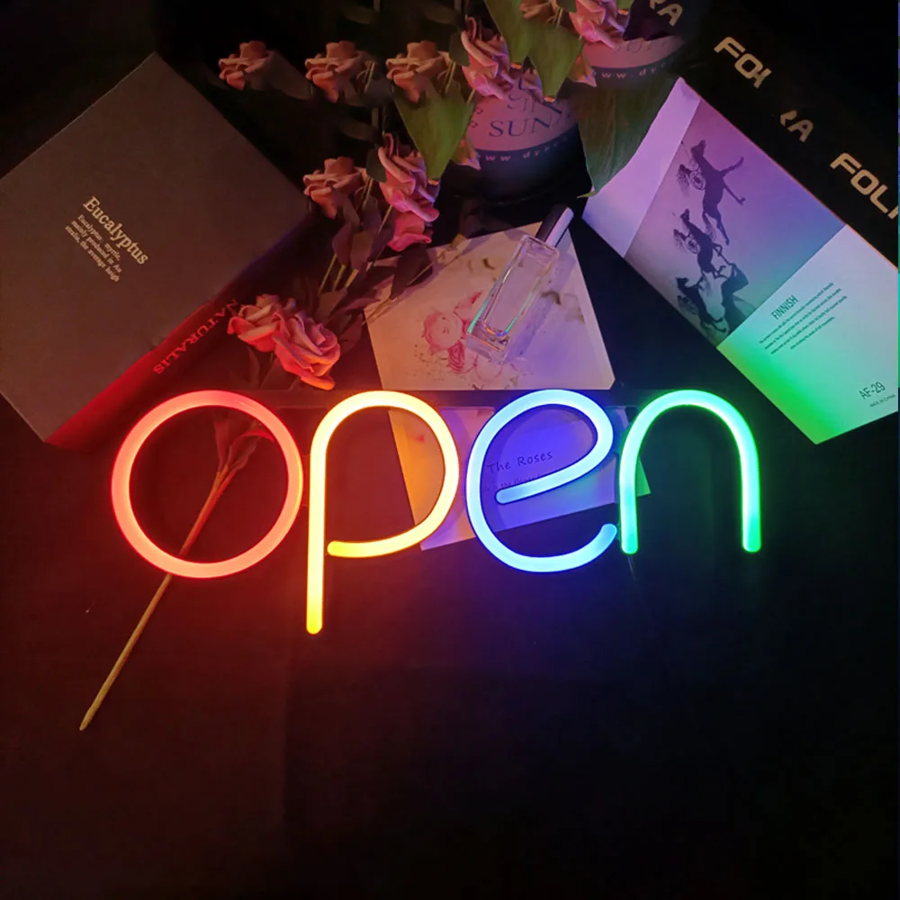Hot Sales Custom High Quality Acrylic Multicolor Light Up USB Power Supply LED Open Neon Signs for Store Decor