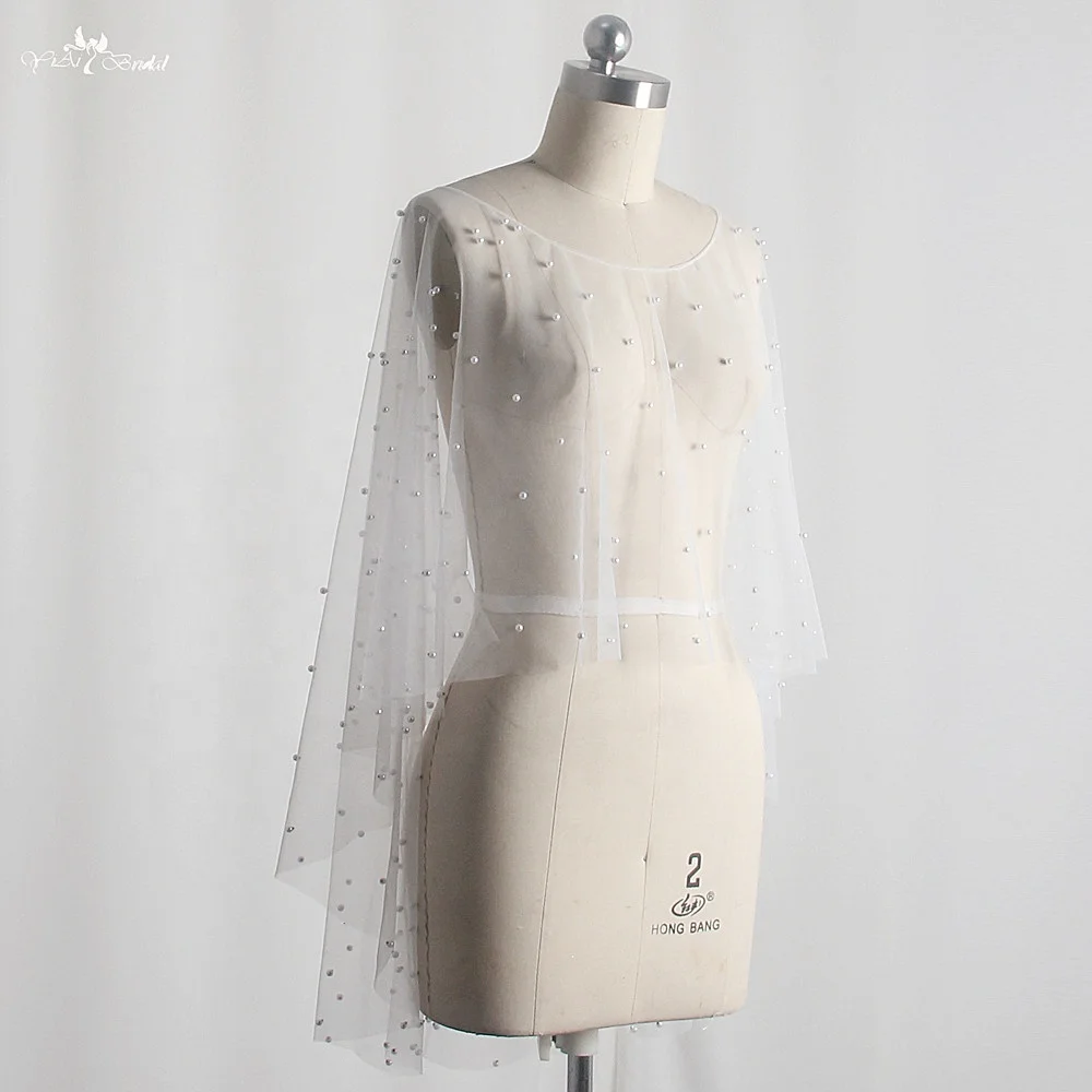 LZP616 Royal Pearls Bolero Women Ivory Short Front Long Back Victorian Bridal Cape Cheap Wedding Accessories