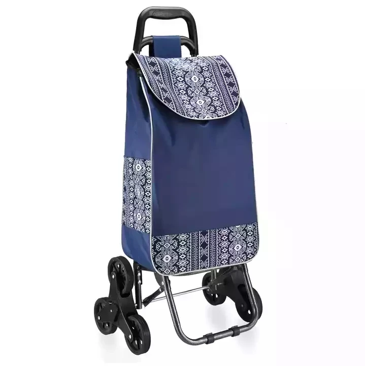 Supermarket shopping two-wheeled hand trolley old man shopping vegetables stair climbing three-wheeled folding Oxford trolley tr