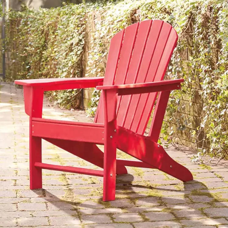All Weather Poly Adirondack Chair Plastic Furniture Faux Wood on Deck Patio Outdoor Garden Poolside Beach,Red