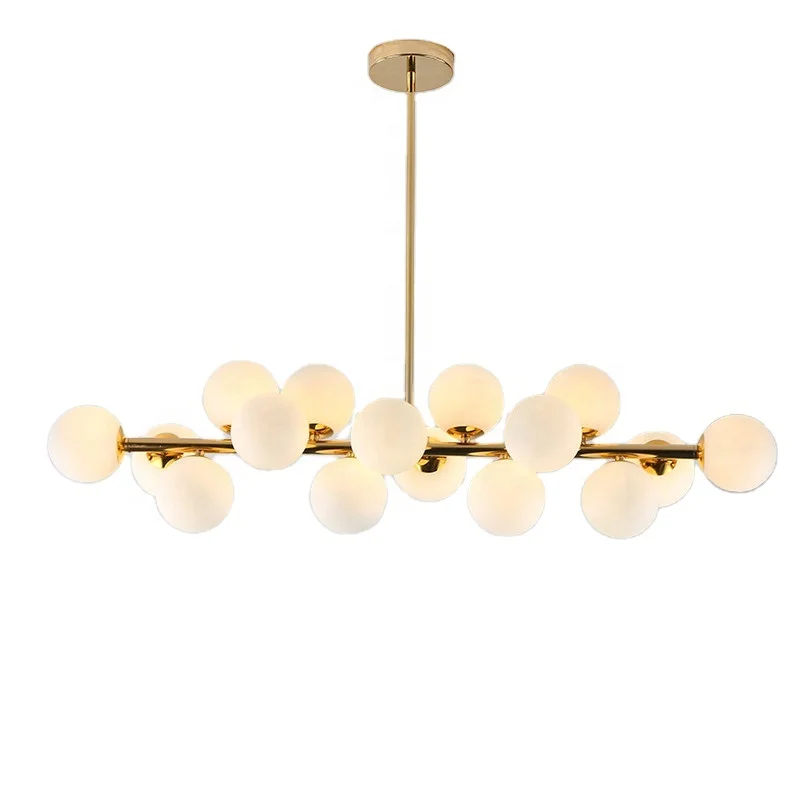 American country gold metal linear milk white glass 110 volt hanging lamp led chandelier for dining room bedroom living room