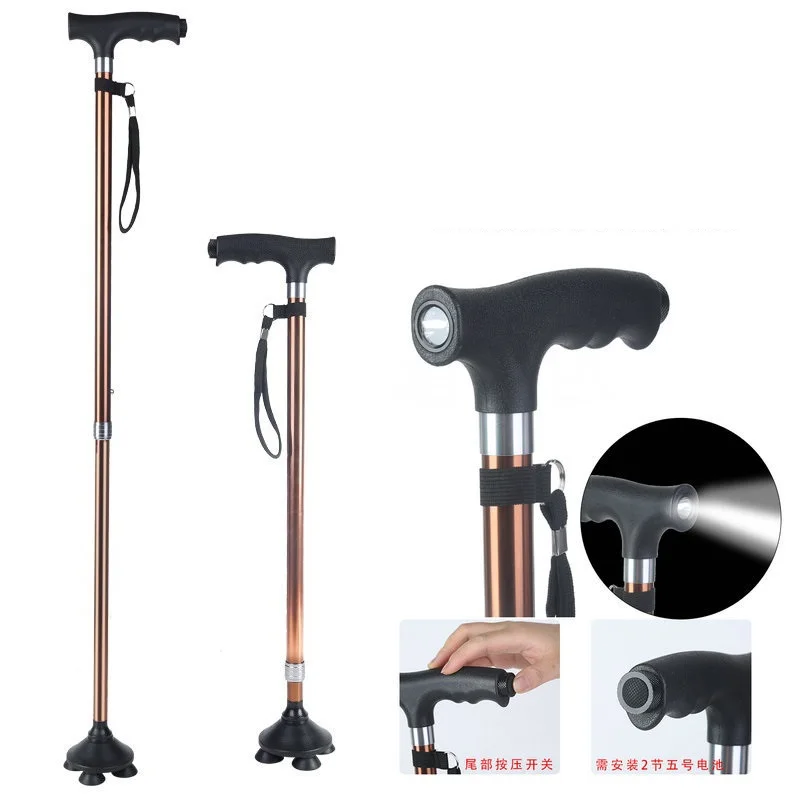Aluminum adjustable folding walking stick with flashlight  for old people