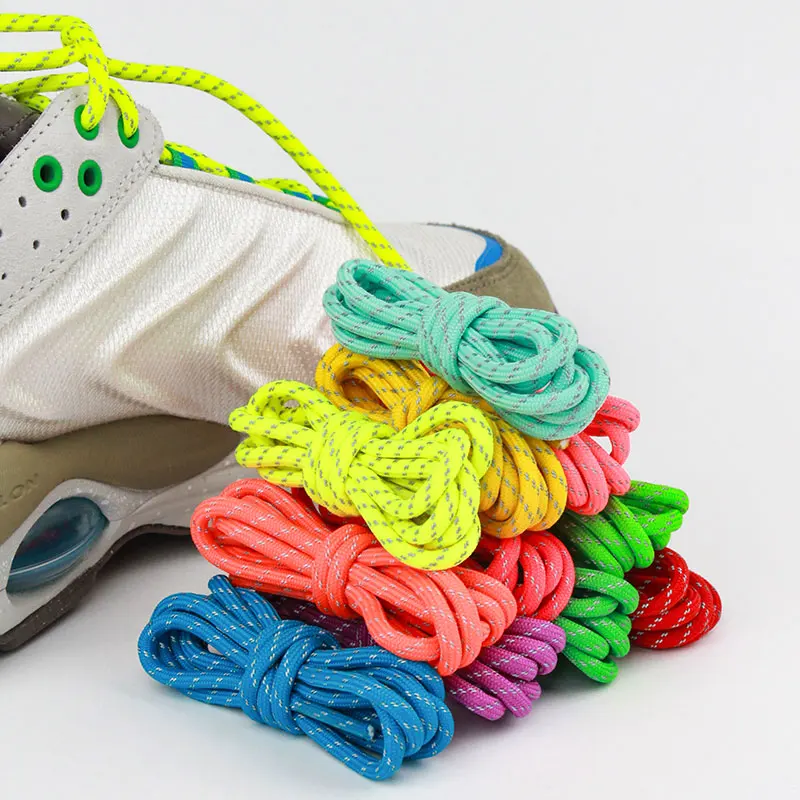 Manufacturer Custom Reflect sport round rope shoelaces 0.8-4mm colorful stripes waxed shoe laces for sneaker