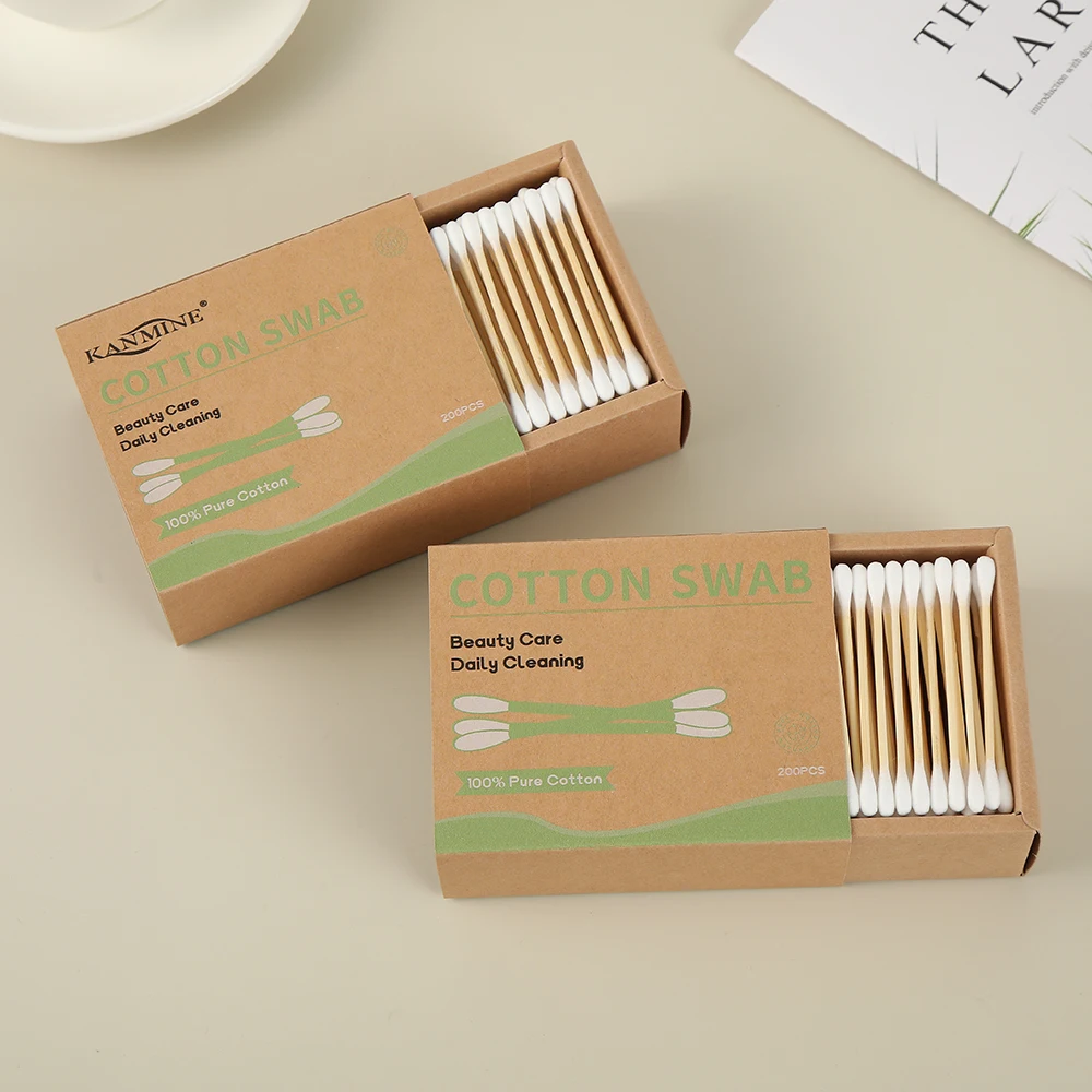 100% Biodegradable Hot Selling Organic 200 Pieces Bamboo Stick Cotton Bud With Drawer Box