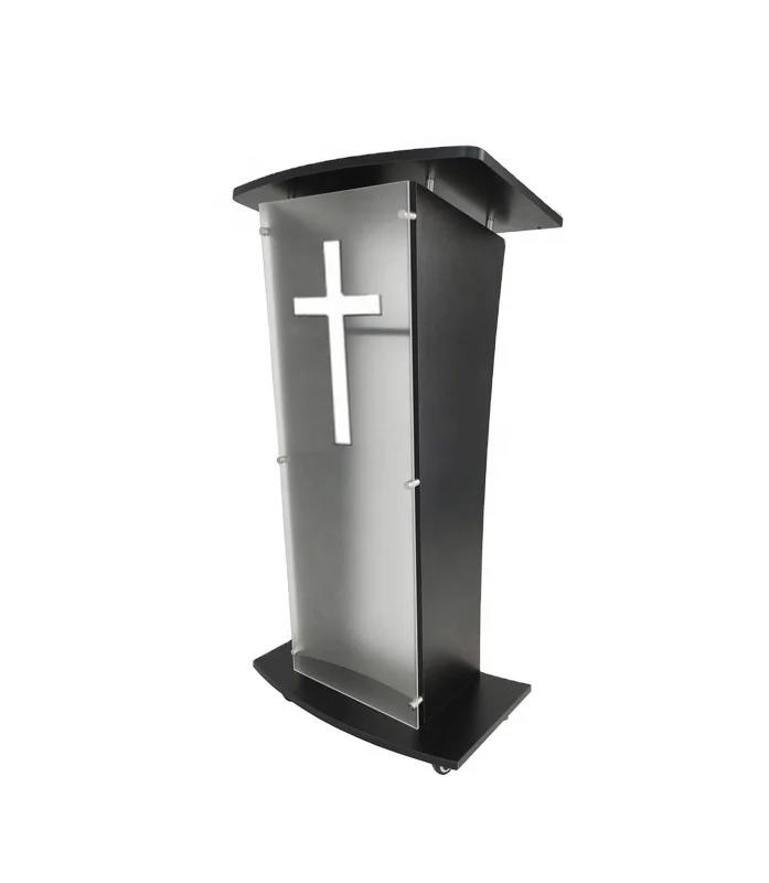 Acrylic movable church podium pulp debate conference podium plexiglass Lucite black wooden shelf cup holder