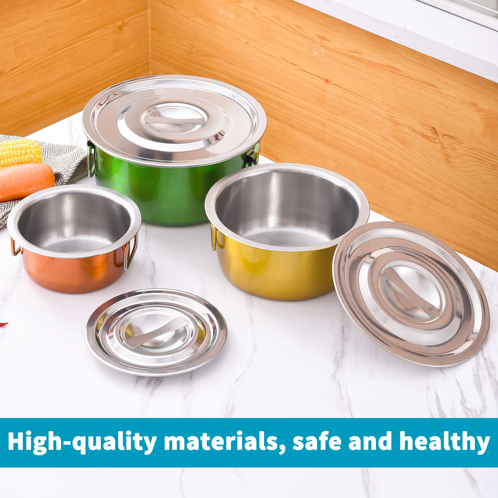 Высококачественные антипригарные металлические кастрюли для посуды, 5 шт., набор кастрюль из нержавеющей стали для полировки краски с ручкой