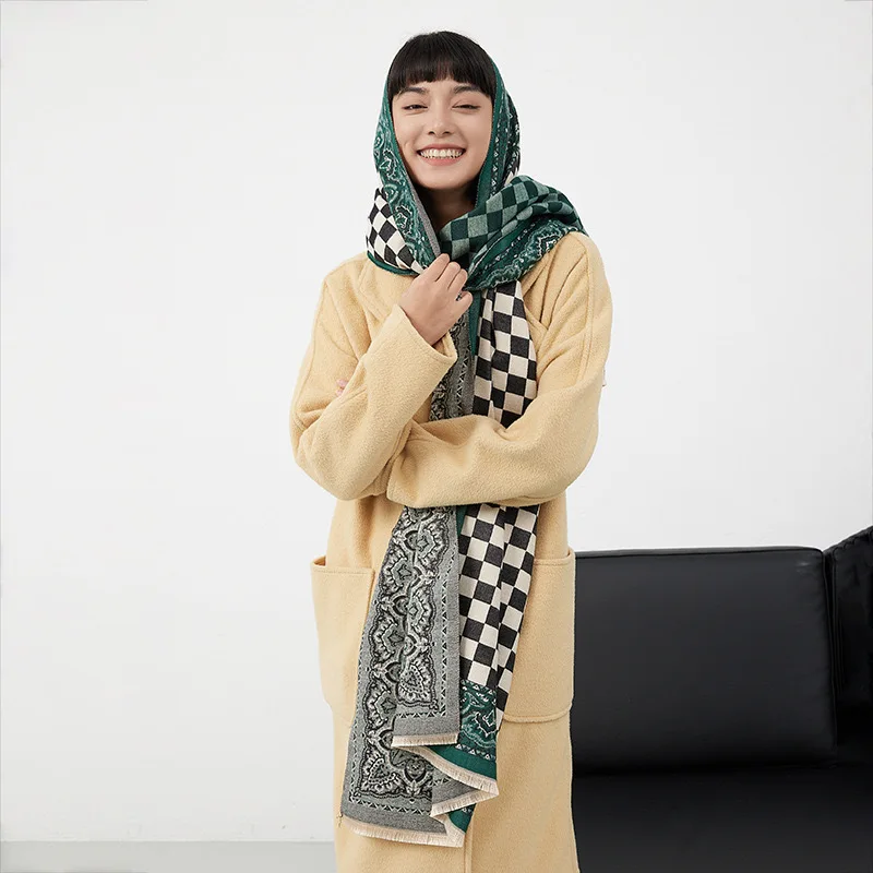 2024 Thick Neckerchief Winter Blanket Warm Scarves  Bandana Female Pashmina Shawl Wrap Bufanda Poncho Plaid Cashmere Scarf Women