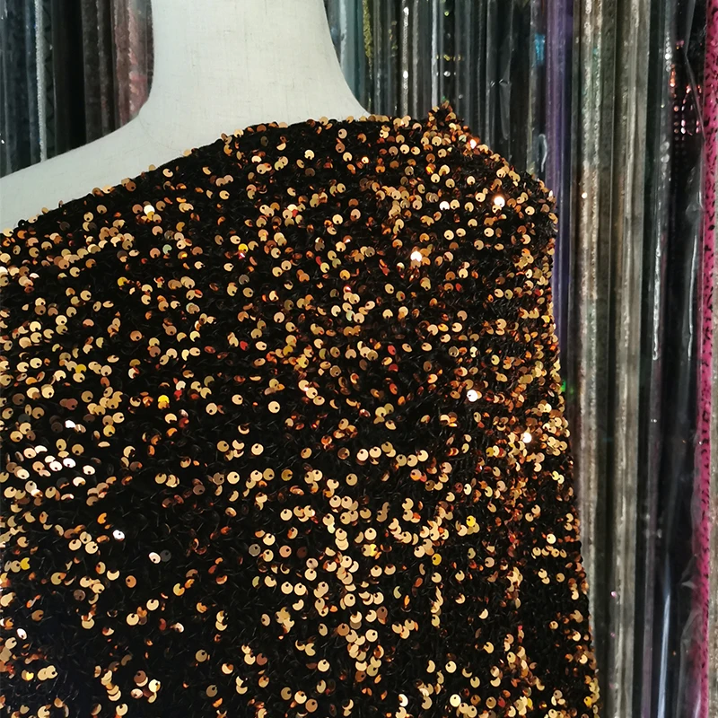 High Quality Luxury Reversible Spandex Heavy Polyester 3d Magic Embroidery 5mm Gold Sequin Velvet Lace Fabric For African Dress