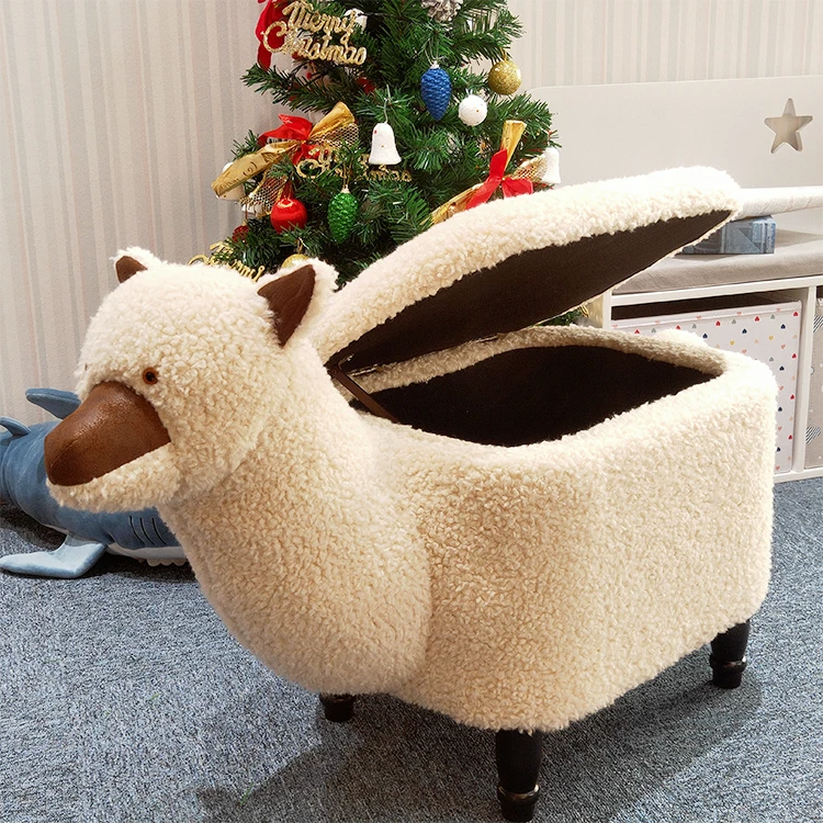 RTS 2021wholesale ottoman Indoor lambs wool Kids Storage Child Stool Cute Animal Stool Ottoman