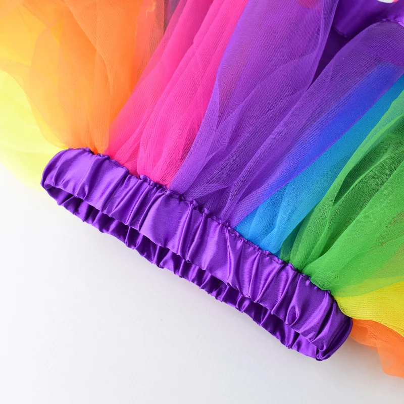 0-8Y Factory Wholesale Soft Tulle Layered Rainbow Tutu Skirts Kid Girl Mini Skirt With Ribbon Children Kids Ballet Petticoats