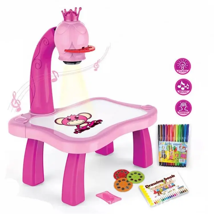 wholesale Sell 3 in 1 Led Projector Art Drawing Table with Projector Toys Kids Painting Board Desk Arts and Crafts Projection