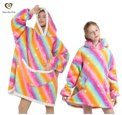 Songmai Oversized Sherpa Hooded Sweatshirt Blanket, Fleecehug Hoodie Wearable Print Blanket, TV Blanket
