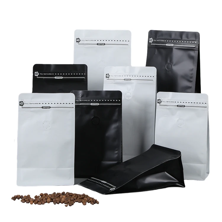 Hot Sale Custom Printed Matt Black Aluminum Foil Pouch Plastic Flat Bottom 1kg 8oz 12 Oz 5 Lb Coffee Bags