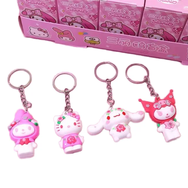 Wholesale Sakula Sanrios PVC Keychain Pink Cherry Blossoms Anime Characters Metal Keychains Cinnamonroll Kuromi Melody Design