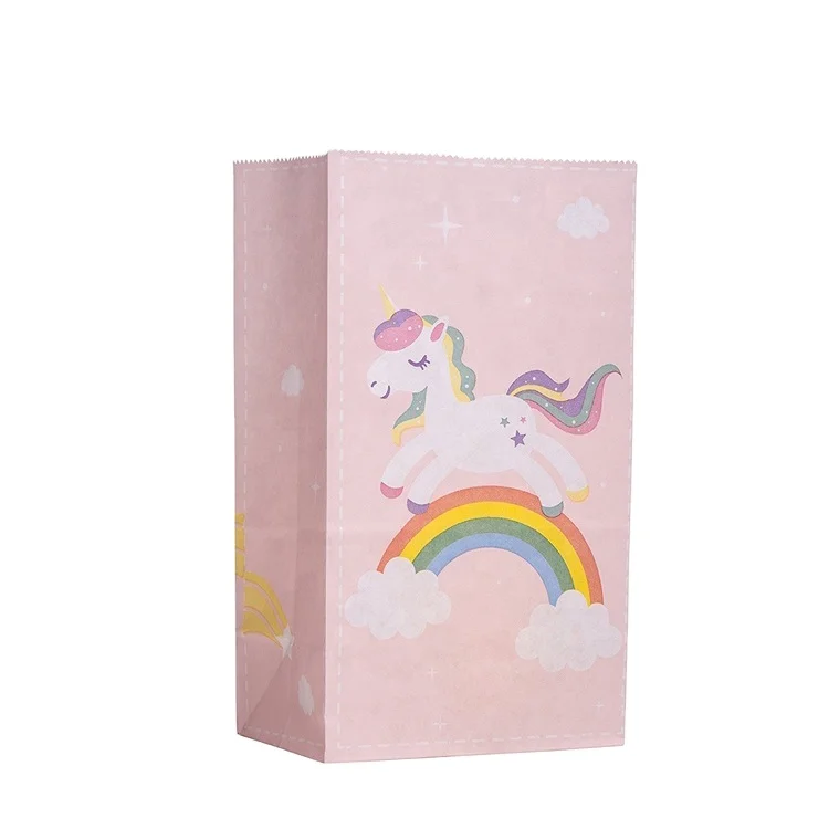 Wholesale eco recycled cute takeaway packaging custom character cartoon unicorn gift paper bag for kids