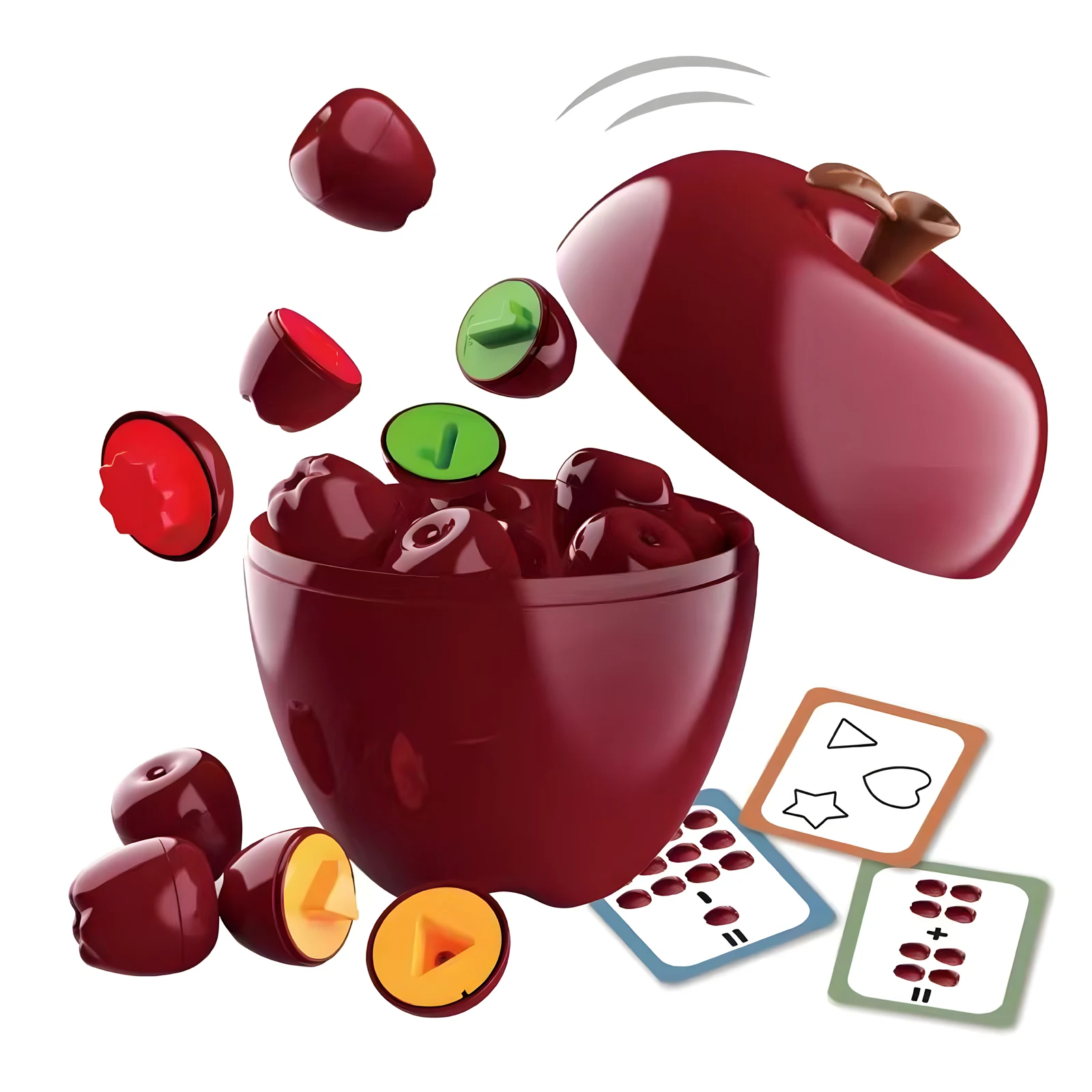24 Piece Plastic Apple Matching Toys Set for Shape Recognition Fine Motor Skills with Apple-Shaped Storage and 12 Learning Cards