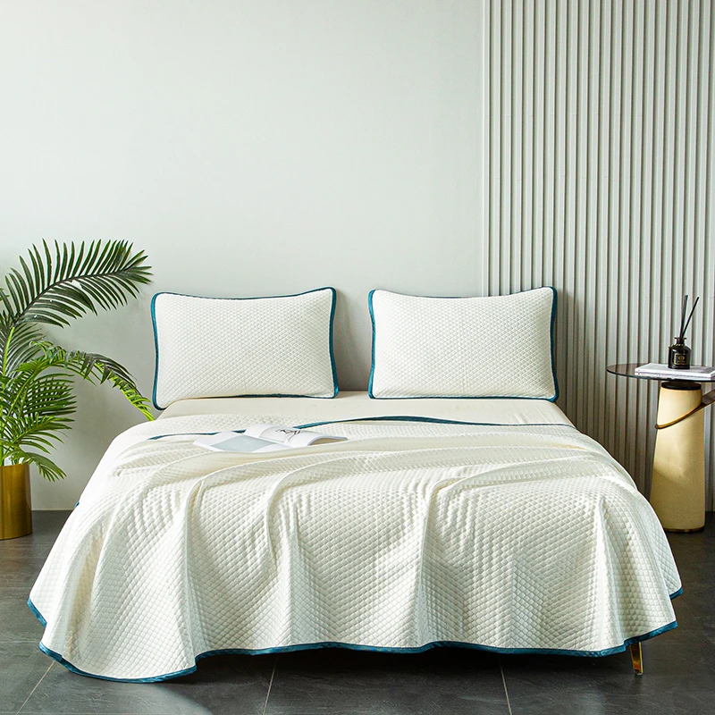 Luxury Tencel 3 Pieces Bedding Set Bed Cover Quilted Bedspread Microfiber Plain Summer Sleeping Mat Quilt Blanket White
