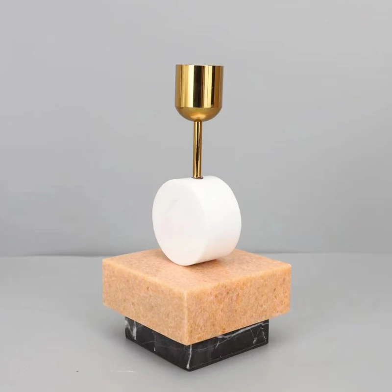 Nordic black Hourglass Design Abstract Candlestick Antique Gold Luxury Marble Candle Holders