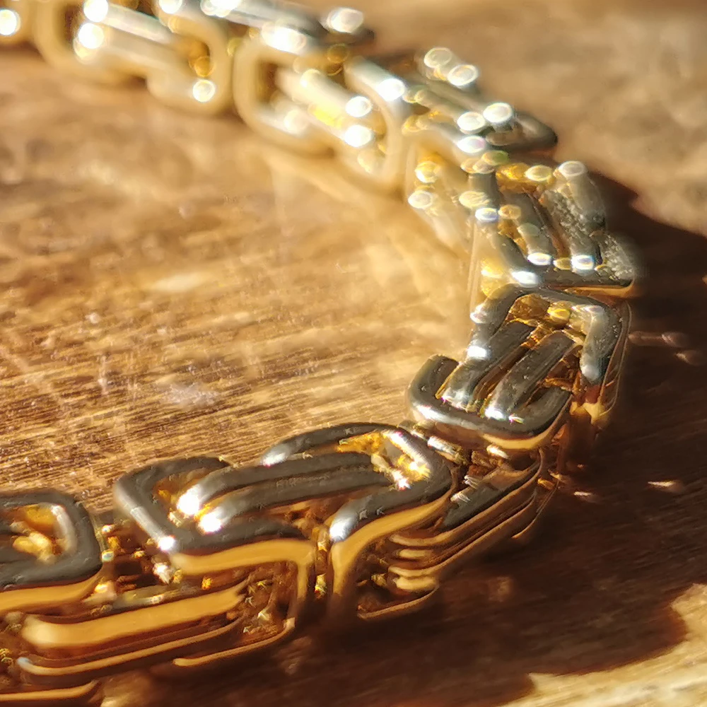  Hot Selling Men Charm Bracelet European Style Gold Plated Stainless Steel Byzantine Chain For