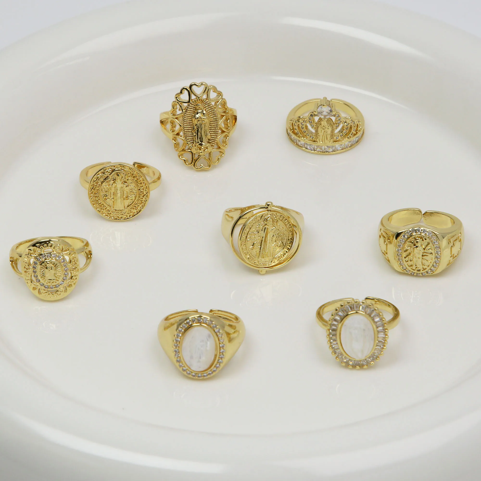 Jewelry Virgin Mary Religious Ring Colorful Zirconia Personalized 18K Gold Plated Oro 14K Brass CHRISTIAN Zircon Gua 10pcs