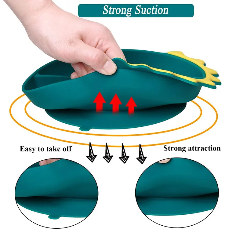 New Design Dinosaur Shape Kid Silicone Bowl Cartoon Feeding Sets Baby Plate