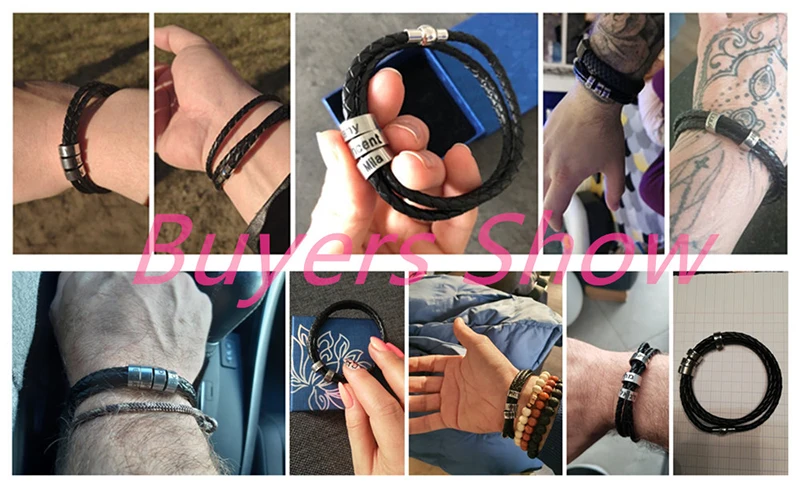 Modalen Stainless Steel Family Braided Personalized Engraved Name Men Custom Leather Man Bracelets