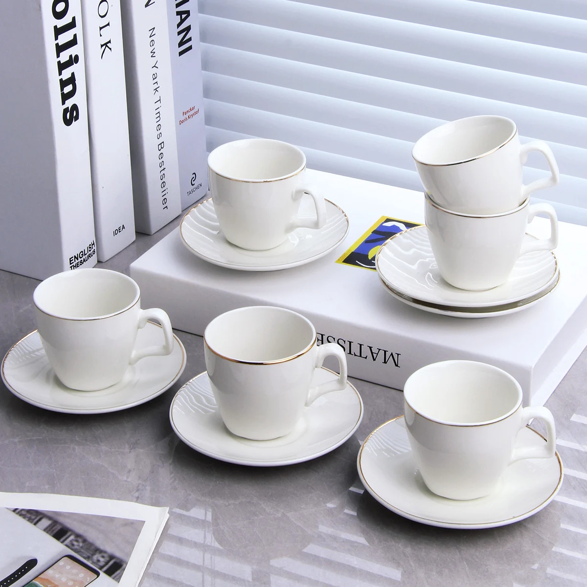 Modern White Hotel Ceramic Teacups Eco Friendly Hotel Espresso Simple Afternoon Tea Coffee Cup Set with Tea Tray