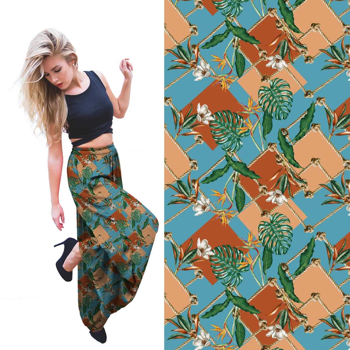 Горячая Распродажа, тропический узор, цифровая текстильная ткань с принтом для купальников