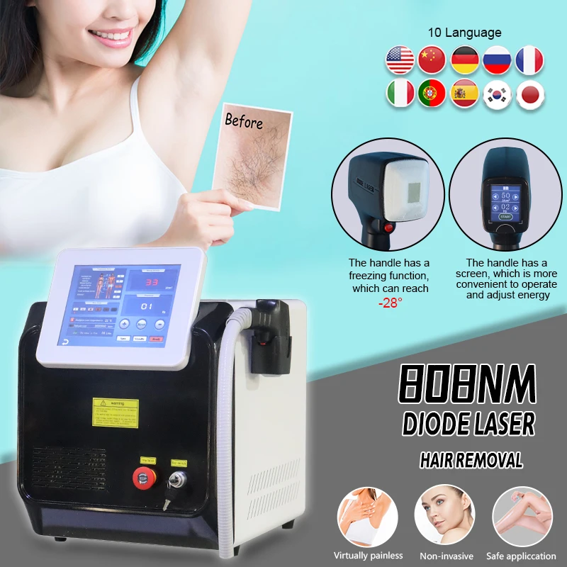 Portable ice titanium handle with screen diode hair removal 3 wavelength diode permanent painless hair removal beauty machine
