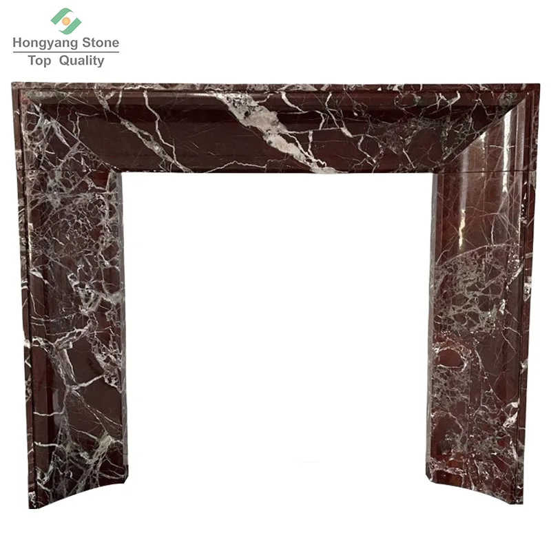 Contemporary Italian Rosso Levanto Red Marble Fireplace Surround Simple Design Interior Decor