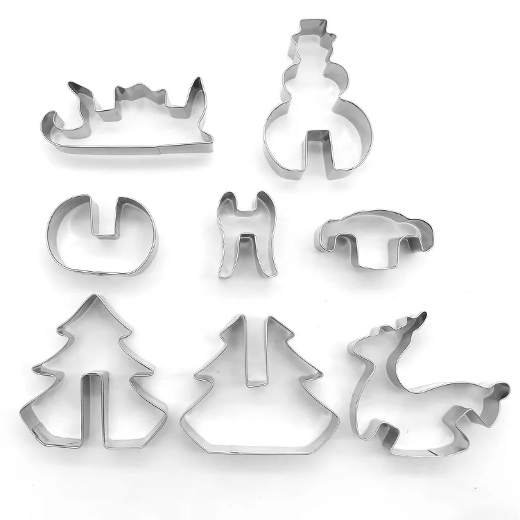 Snowman Elk Christmas Tree Sleigh Biscuit Cutters Stainless Steel Christmas Cookie Mold Cutter Set For Baking Supplies