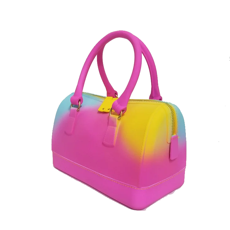 
TS9075 New Arrivals Ladies Fashion rainbow pillow jelly tote handbag colorful Jelly PVC shoulder bag summer jelly bags for women 