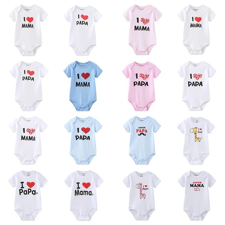 2021 sleeveless Sleeve custom blank colors  Baby clothes clothing romper i love papa i love mama