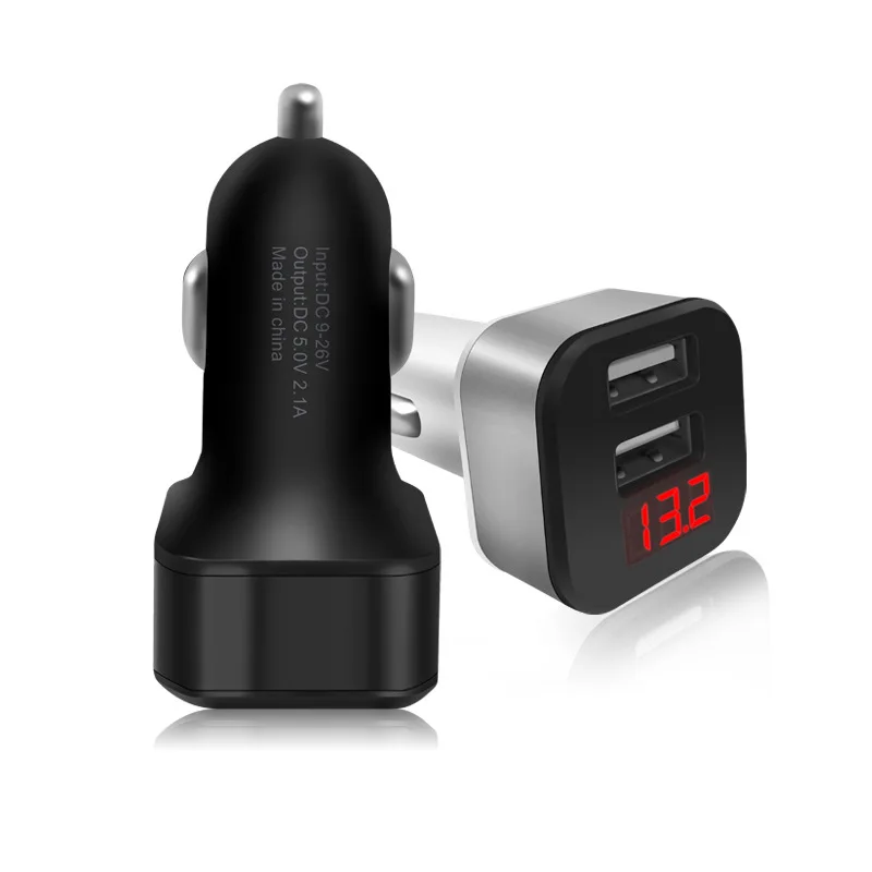 
New Display Car Charger Dual USB Digital Display Voltage Vehicle Charging One Tow Two Intelligent Vehicle Charger 