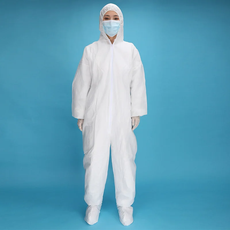 Free Samples Disposable Hooded Work Clothing Suits Foot Cover Full Cover White SMS Non woven Coverall