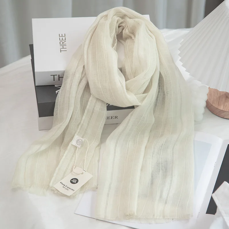 Pure Color Elegant Hollow Literary Cotton And Linen Short Small Scarf Female Spring And Summer Narrow Version Scarf